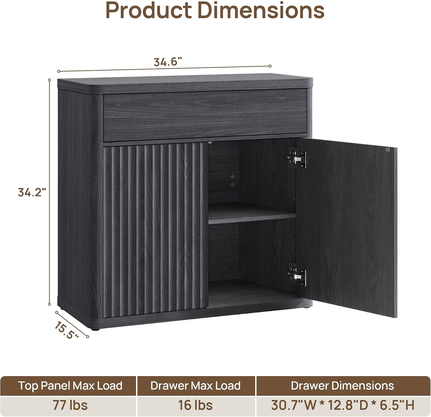34.6‑Inch Modern Fluted Sidebo - огляд і ціна Credenza Office Storage